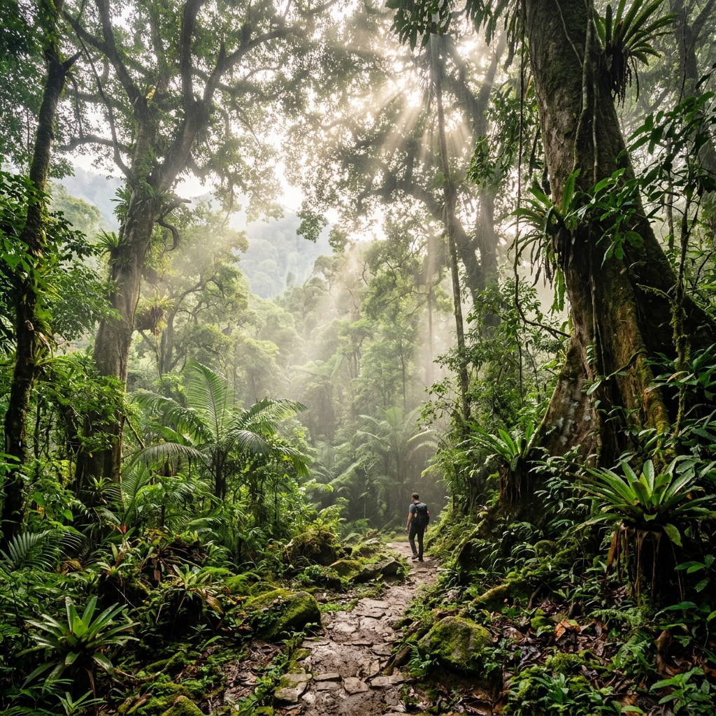 Borneo rainforest canopy at dawn