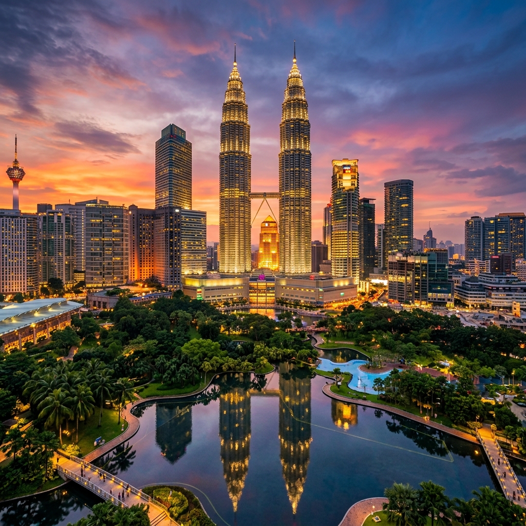 Futuristic skyline of Kuala Lumpur at dusk
